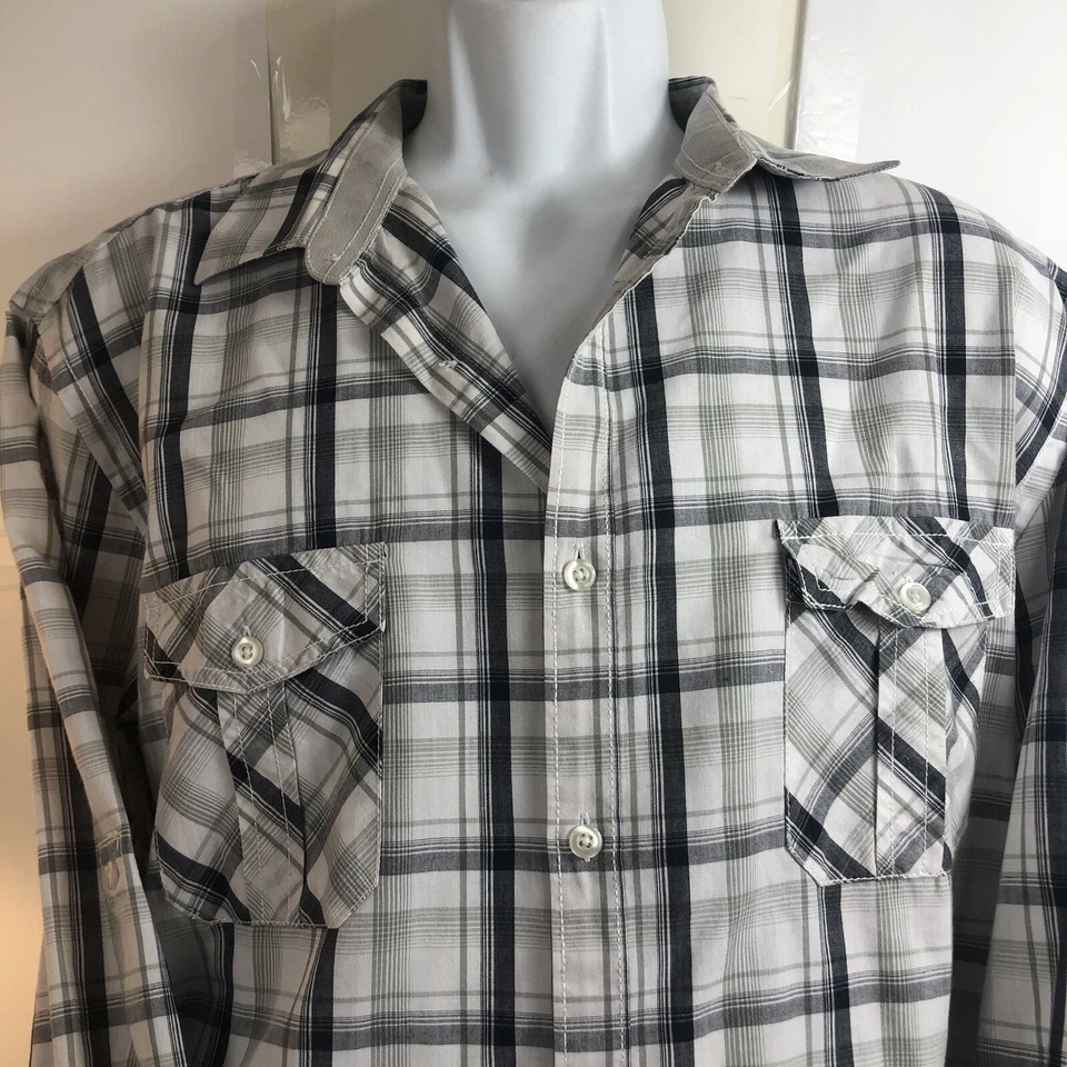 Camisa Hombre XL Manga Larga Blanca Con Negro Y Gris Marca Axista A Cuadros Foto 2 de 4