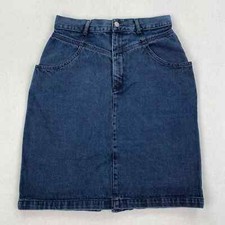 Vintage Calvin Klein Skirt Size 12 Dark Wash Denim Pencil Mini Cotton USA 90s