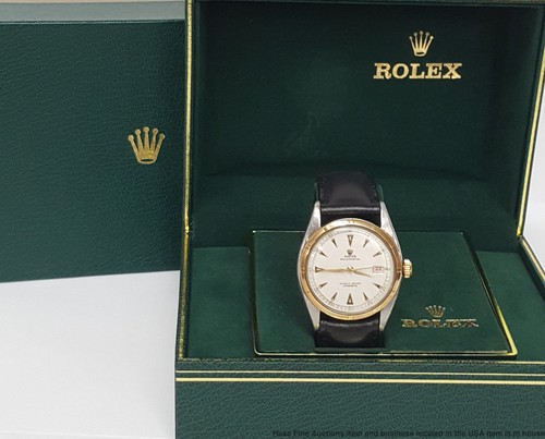 Rolex Oyster Perpetual Red/BK Date Ref# 6075 Ovettone 18k Gold/SS Big BubbleBack - Picture 3 of 12