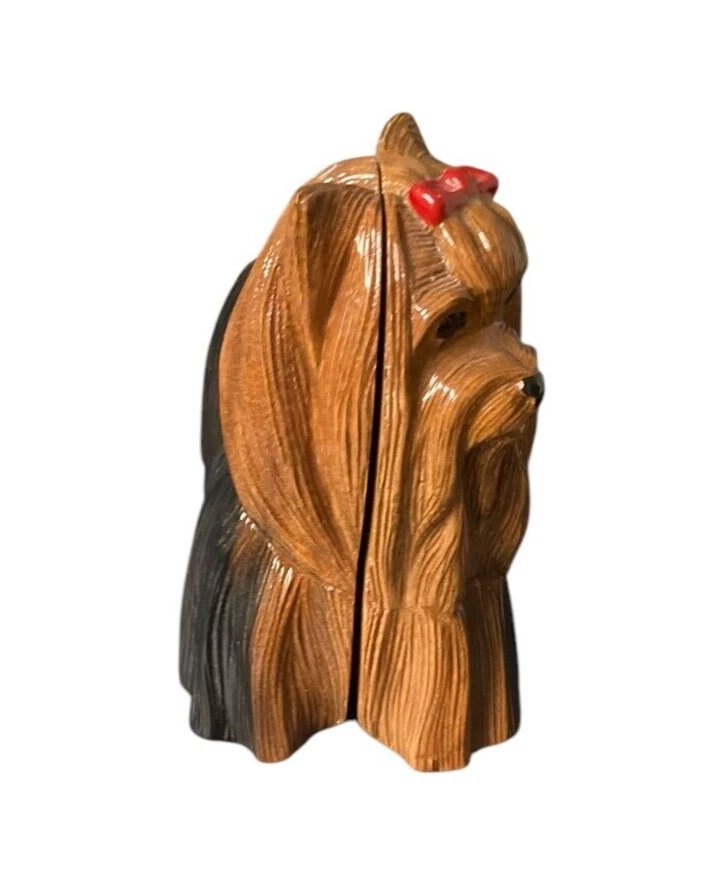 TIMMY WOODS YORKIE YORKSHIRE TERRIER DOG PURSE CLUTCH Wood RED BOW - Image 4 of 4