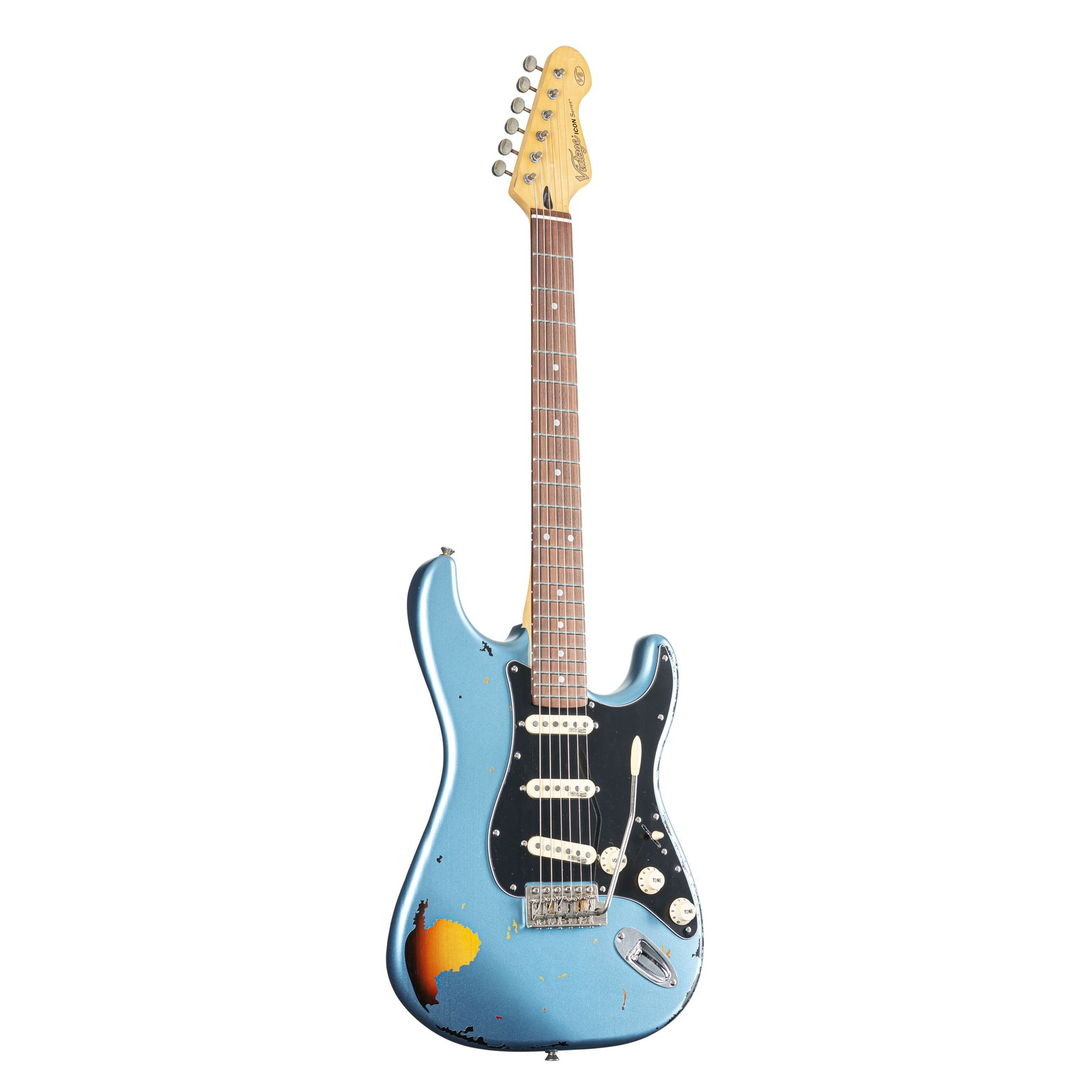 Vintage Vintage Icon V6MRGHB Distressed Gun Hill Blue over Sunburst - E-Gitarre