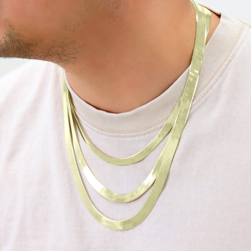 10K Gelbgold massive 3mm-9mm flache Fischgrät Kette Halskette Damen Herren 16"-24" - Bild 11 von 75