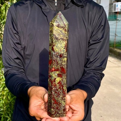 1.69LB Large Natural Dragon Blood Stone Quartz Crystal Obelisk Wand Healing