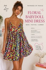 Patrons of Peace Floral Babydoll Mini Festival Dress Boho Multicolor Size M