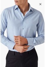 Eton Contemporary Fit Textured Stretch Dress Shirt Blue And White Sz 15 R NWT