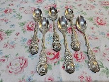 6 silberne Mokkalöffel Rose Punze 90 versilbert 11,5 cm