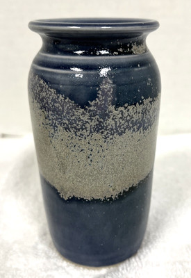 Bruning Pottery WA Studio Art Cylinder Vase Blue Gray Speckled Glaze Marked