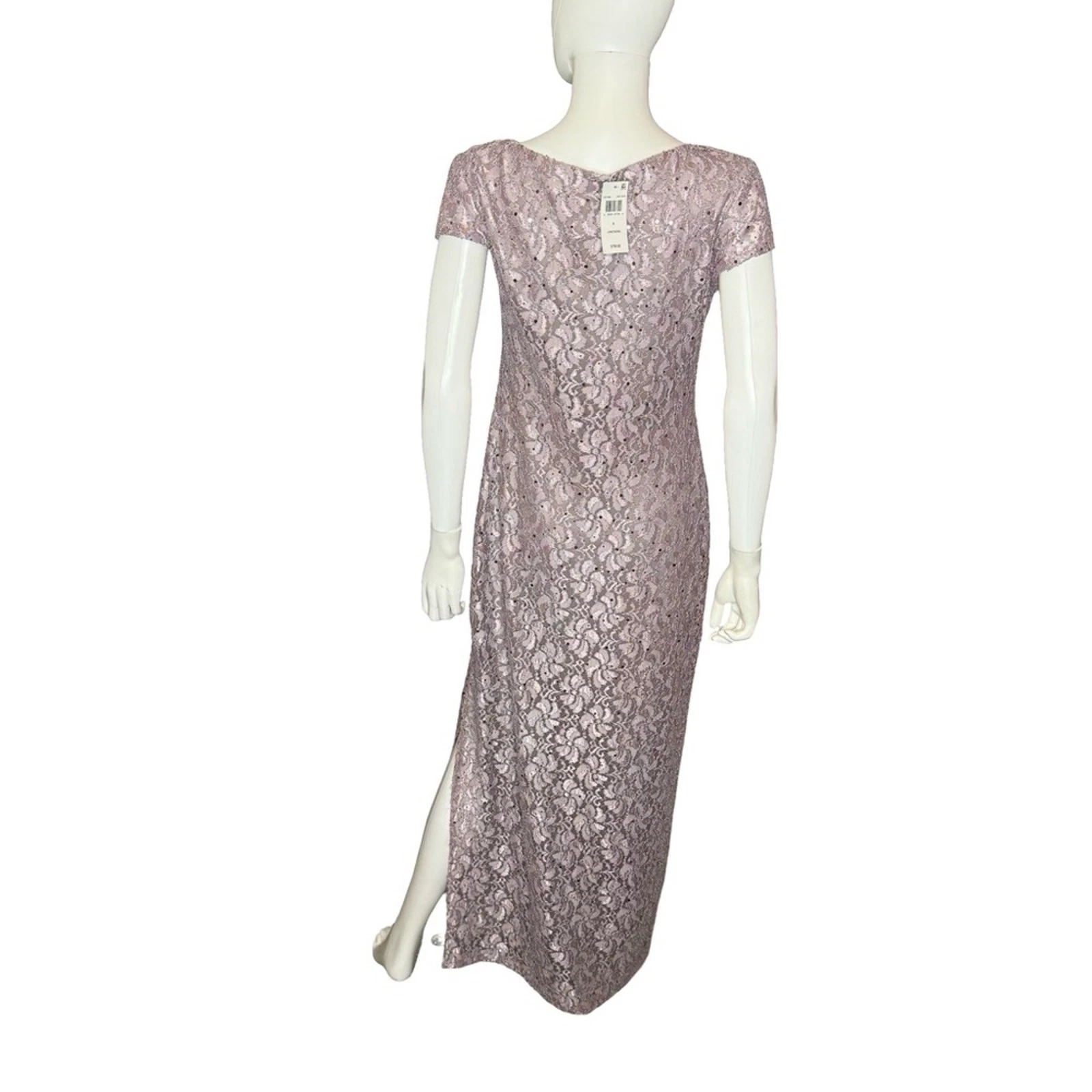 VETEMENTS CONNECTED APPAREL Maxi Abito Donna Paillettes Pizzo Polveroso Taupe Tg 6