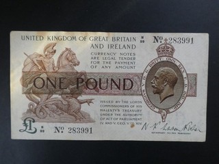 99 PREFIX 1919 WARREN FISHER TREASURY (GB/ENGLAND) £1 BANKNOTE CRISP VF