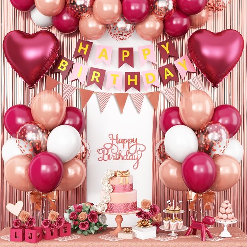 Burgundy Birthday Decorations,Happy Birthday Banner Wine Red Balloons Fringe ...