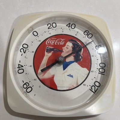 1993 Plastic 12'' Square Drink Coca-Cola Lady Thermometer Coke Logo Advertising