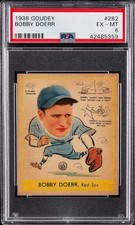 1938 GOUDEY GUM 282 BOBBY DOERR RED SOX ROOKIE CARD PSA 6 EXMT HIGH END CENTERED