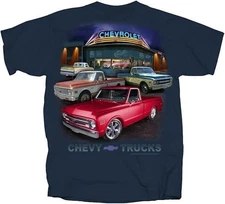 T's 1967 to 1972 Chevy Pickup Trucks T-Shirt 100% Cotton Preshrunk - Blue Dusk