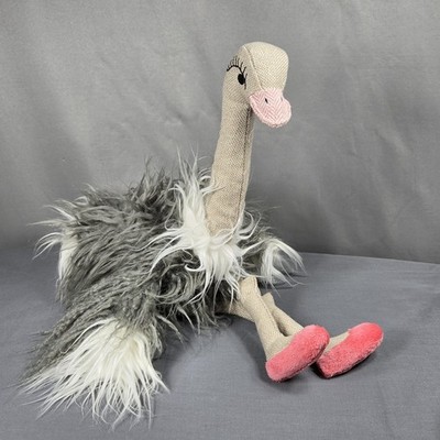 Anthropologie Olivia Ostrich Plush Stuffed Animal Bird Gray Faux Fur Pink Feet