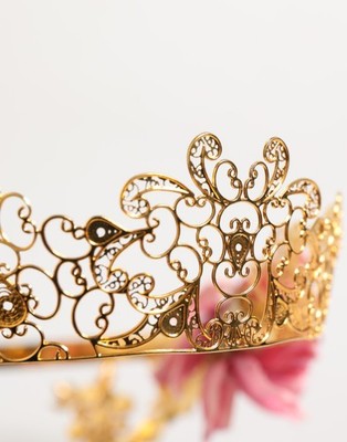 DOLCE & GABBANA Headband Gold Floral Tiara Pink Roses  display picture 1
