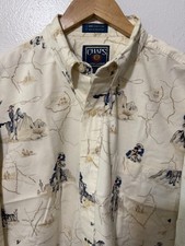 VINTAGE Chaps Ralph Lauren Western Graphic Print Cotton Button-Up Shirt Beige L