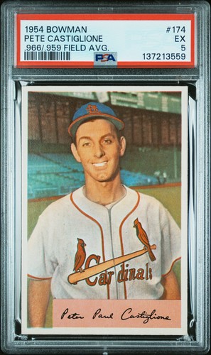 Pete Castiglione [.966/ .959 Field Avg.] #174 1954 Bowman card