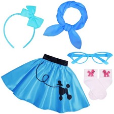 SIZGAROOT 50s Outfit for Girls Sock Hop Poodle Skirt 6-8 Years, Blue