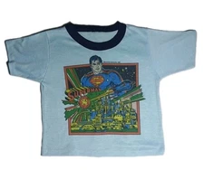 Vintage Superman DC Comics Youth / Kids Shirt 1980 RARE Design Blue