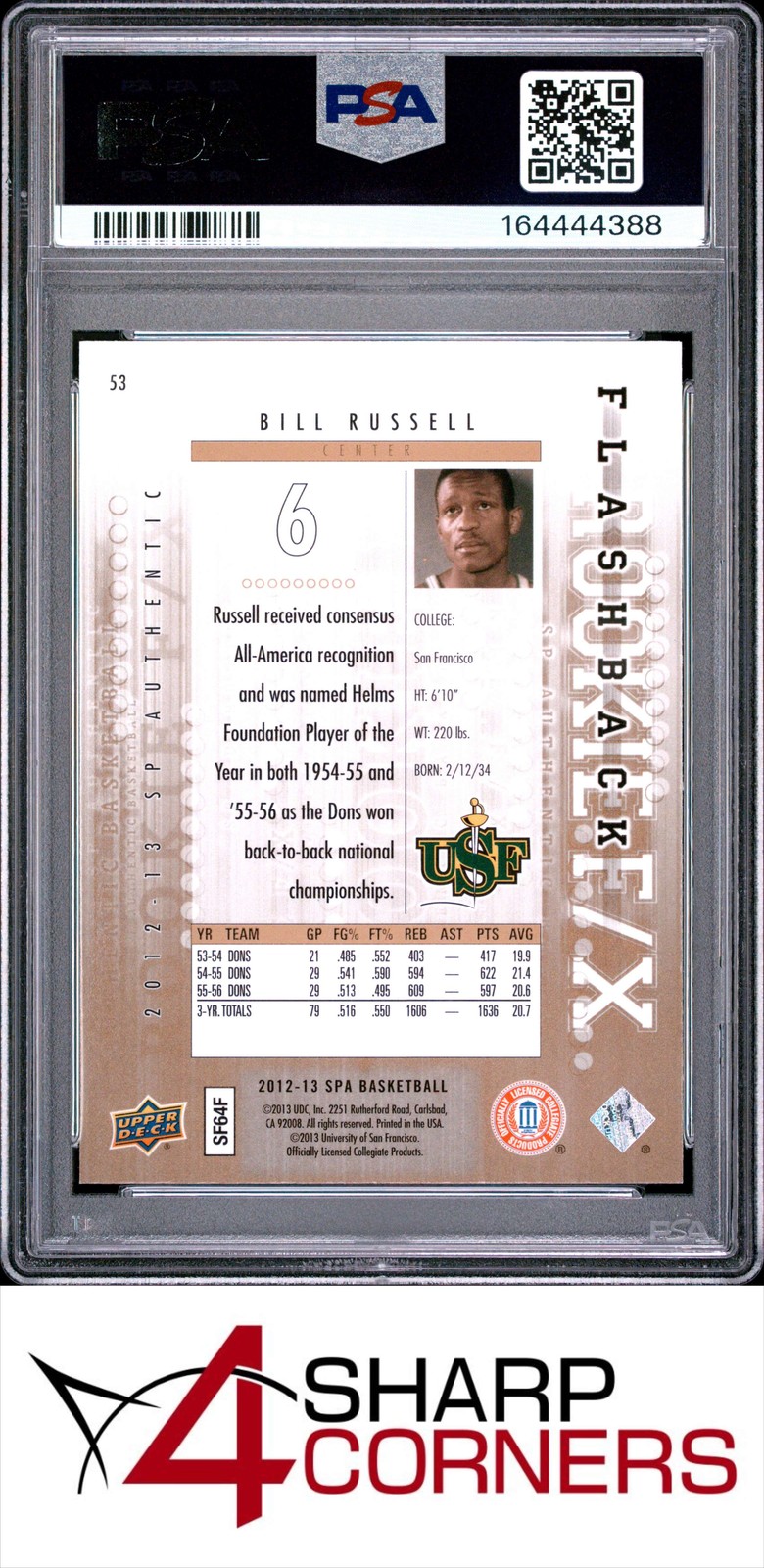 2012 SP AUTHENTIC #53 BILL RUSSELL HOF ROOKIE F/X PSA 10 view 2