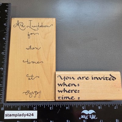 Rare JRL Vintage Invitation Rubber Stamps Script Cursive RSVP For When Wood