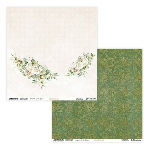 SCRAPANDME Set von 6St 30x30 doppelseitig Scrapbooking Papier - White Roses - Bild 4 von 7