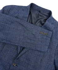 Jos A Bank Sports Coat 48R Blue Plaid Blazer Jacket Linen Cotton Unstructured