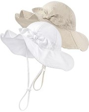 Baby Sun Hat Toddler Girls Boys Infant Beach 0-6 Months White/Khaki Stripe