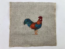 Fancy Rooster Completed Cross Stitch on Linen Canvas 8" x 7.5" Unframed