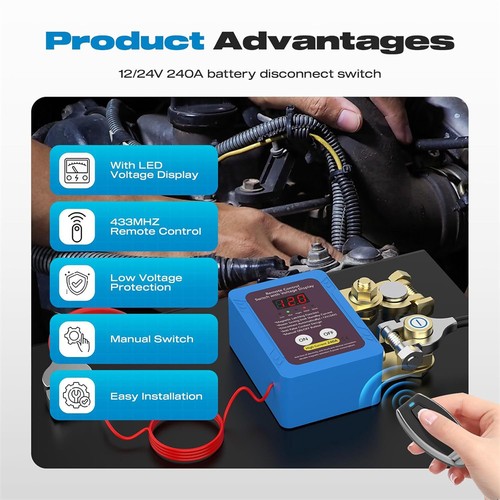 Kill Switch for Car 12V 240A Remote Battery Disconnect Switch with Led Voltmeter - Picture 5 of 5