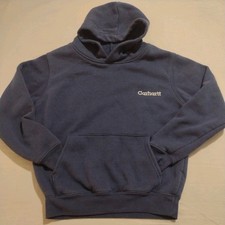 Carhartt Hoodie Boys Medium 8 Navy Blue Youth Pullover Hooded Excellent Cond EUC