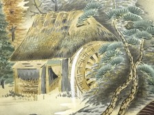 7817070: JAPANESE KIMONO / ANTIQUE MENS JUBAN / WATERMILL PATTERN MOUNT FUJI