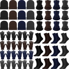 48 Pcs Bulk Winter Knit Beanie Hats Gloves Neck Warmers Socks Set for Unisex ...