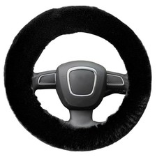 Fluffy Steering Wheel Cover for Women, Fuzzy Winter Fashion Wool Fur Black