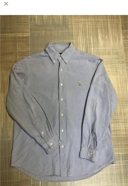 Men Polo Ralph Lauren Shirt Navy Cotton L #CM9I