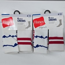 Hanes Originals Cushioned Moisture-Wicking Crew Socks 12 pair 6-12 Stripe