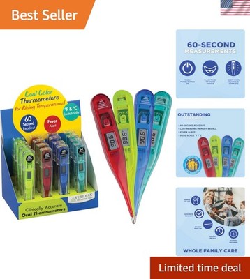 Veridian 60-Second Digital Thermometers - Colorful 16 Pack for Family Health