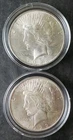 Two 1923 $1 Peace Silver Dollars in Capsules