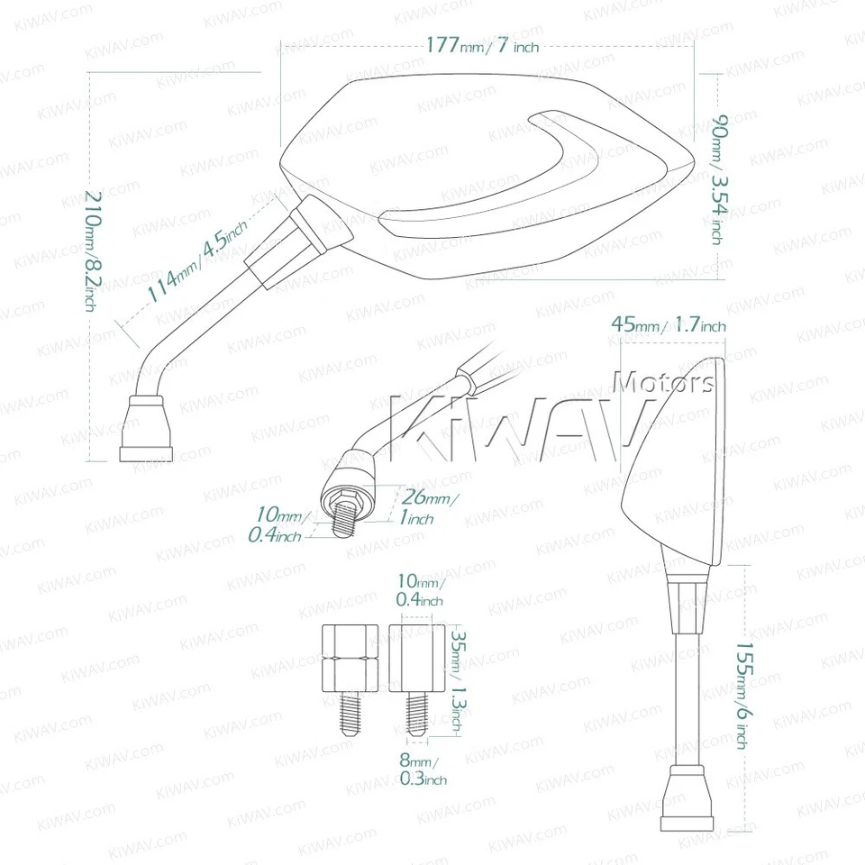 VAWiK LUCIFER Black Mirror High Rise Stem + Dual LED Serial Lights fits M8 KYMCO - Image 2 of 4