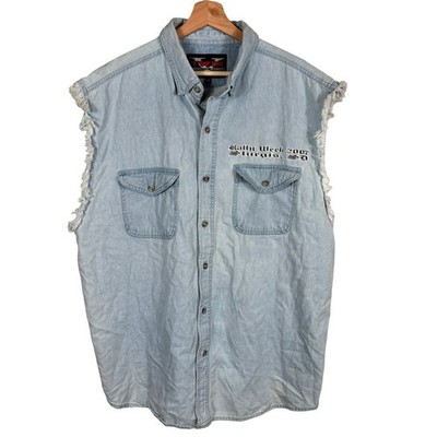 V-Twin Denim Vest Mens 2X Blue Excellent Sturgis 2007 Rally Sleeveless Shirt