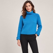 DKNY Womens Blue 100 Lambswool Chunky Knit Turtleneck Sweater Size M