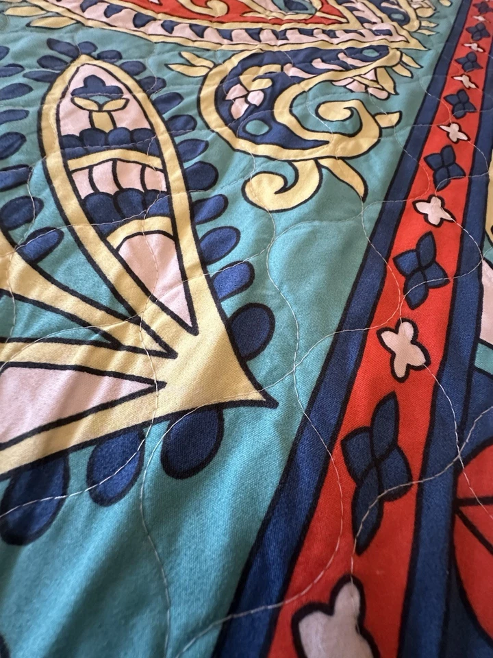 Colcha bordada individual Kantha floral azul boho cigano 92 x 92” - Imagem 4 de 4