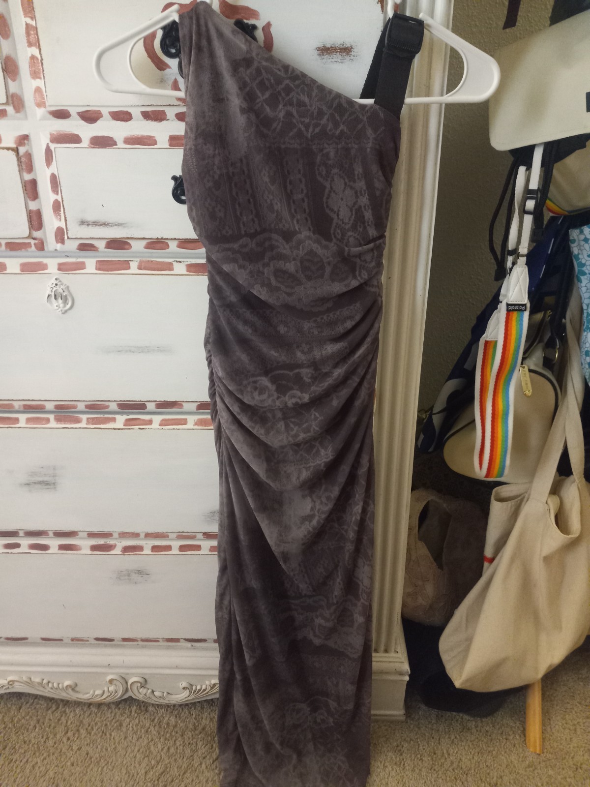 Gray and Brown Patterned Asymmetrical Bodycon Dre… - image 1