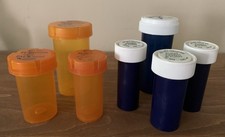 Lot of 7 Empty Blue Orange Prescription Rx PILL BOTTLES Arts Crafts Storage