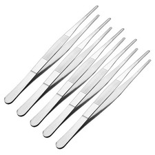5Pcs 7" Stainless Steel Straight Blunt Tweezers Serrated Tip Garden Tool