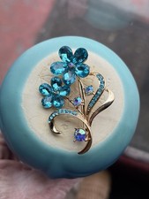 BLUE FLOWERS BROOCH rhinestone springtime Mothers day gift/Easter, brand new