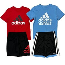 ADIDAS Little Boys 2-Piece Shorts  Top Sets NWT Size 5 6 Red Light Blue Black