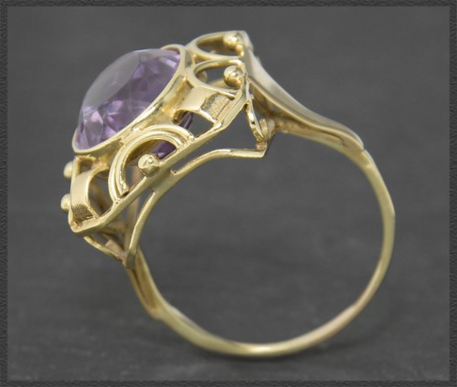 Ring mit lila 8,50ct Amethyst, 585 Gold Damen Cocktailring, Vintage um 1950 - Bild 3 von 6