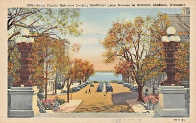 Madison Wisconsin ~ Capitol Eingang Aussehenden Südost See MANONA-1945 Postkarte