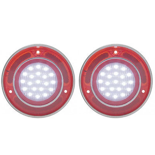 68-73 Chevy Corvette Red White LED Rear Tail Back Up Light Lens Lenses Trim Pair - Foto 2 di 4